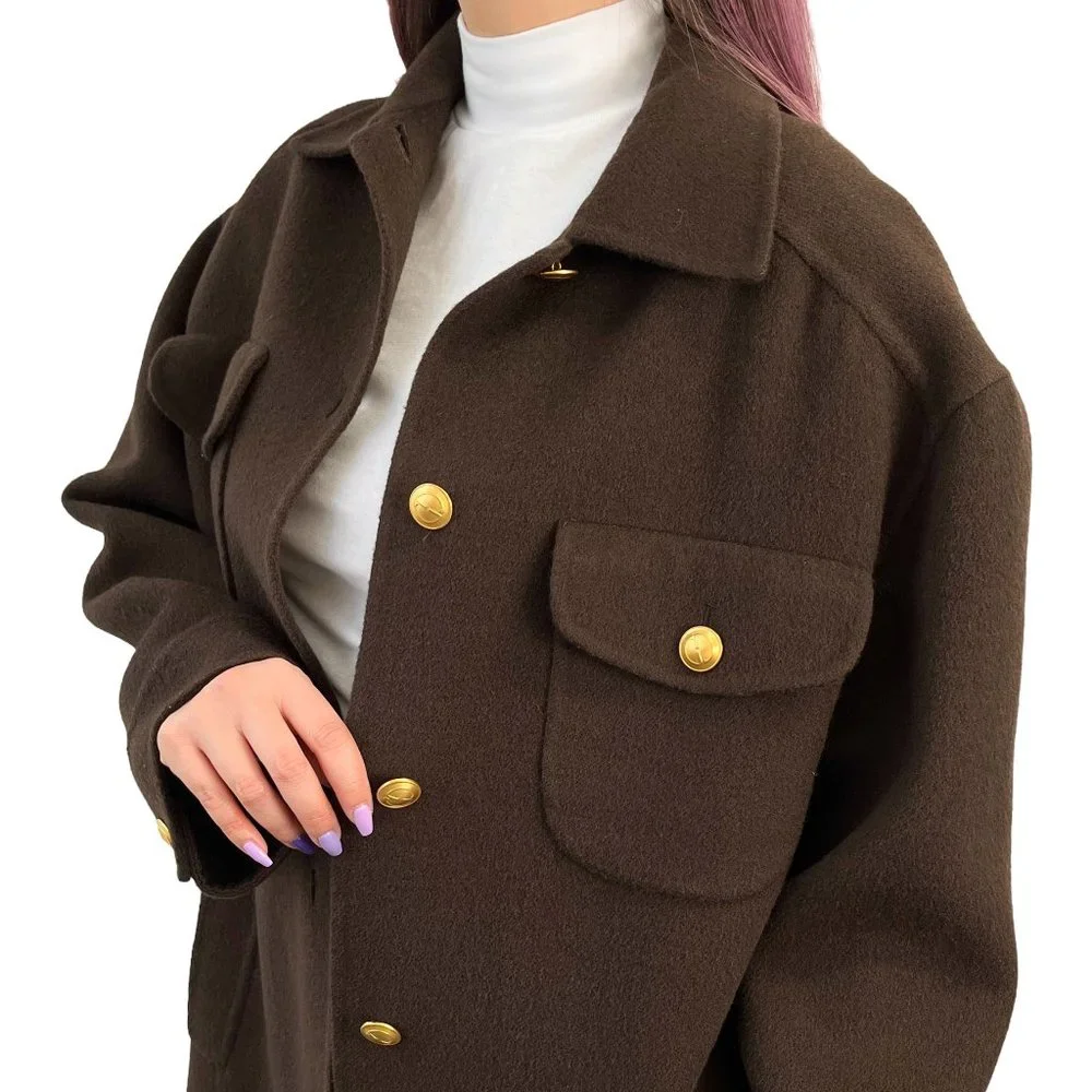 GUCCI Vintage  Interlocking Coat Brown Gold  Oversized - Picture 3 of 14